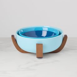 Lenox Premium 24 Seven Turquoise 3-Piece Nesting Bowl Set with Wood Stand