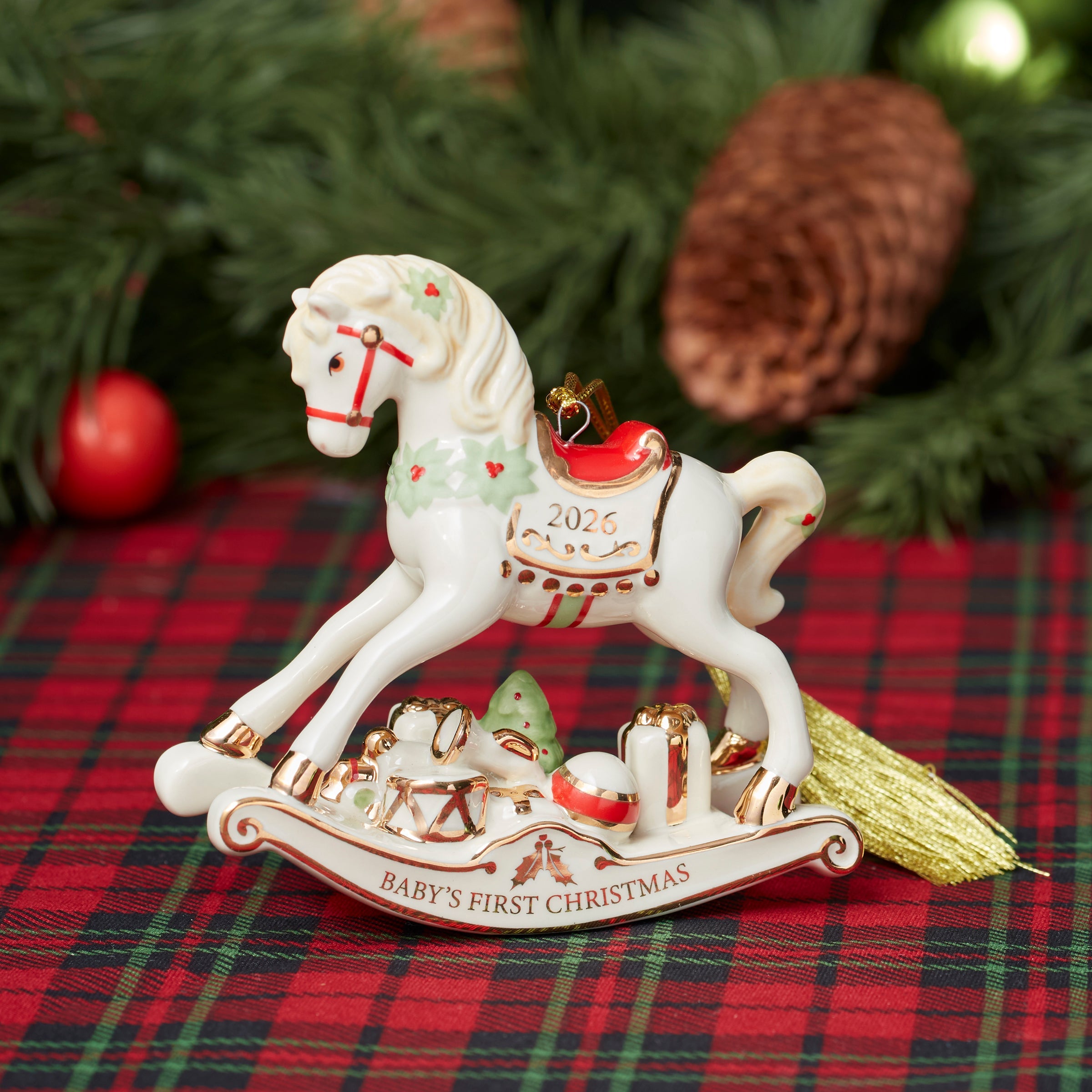 Lenox Premium 2026 Baby's 1st Christmas Vintage Rocking Horse Ornament - Image 3