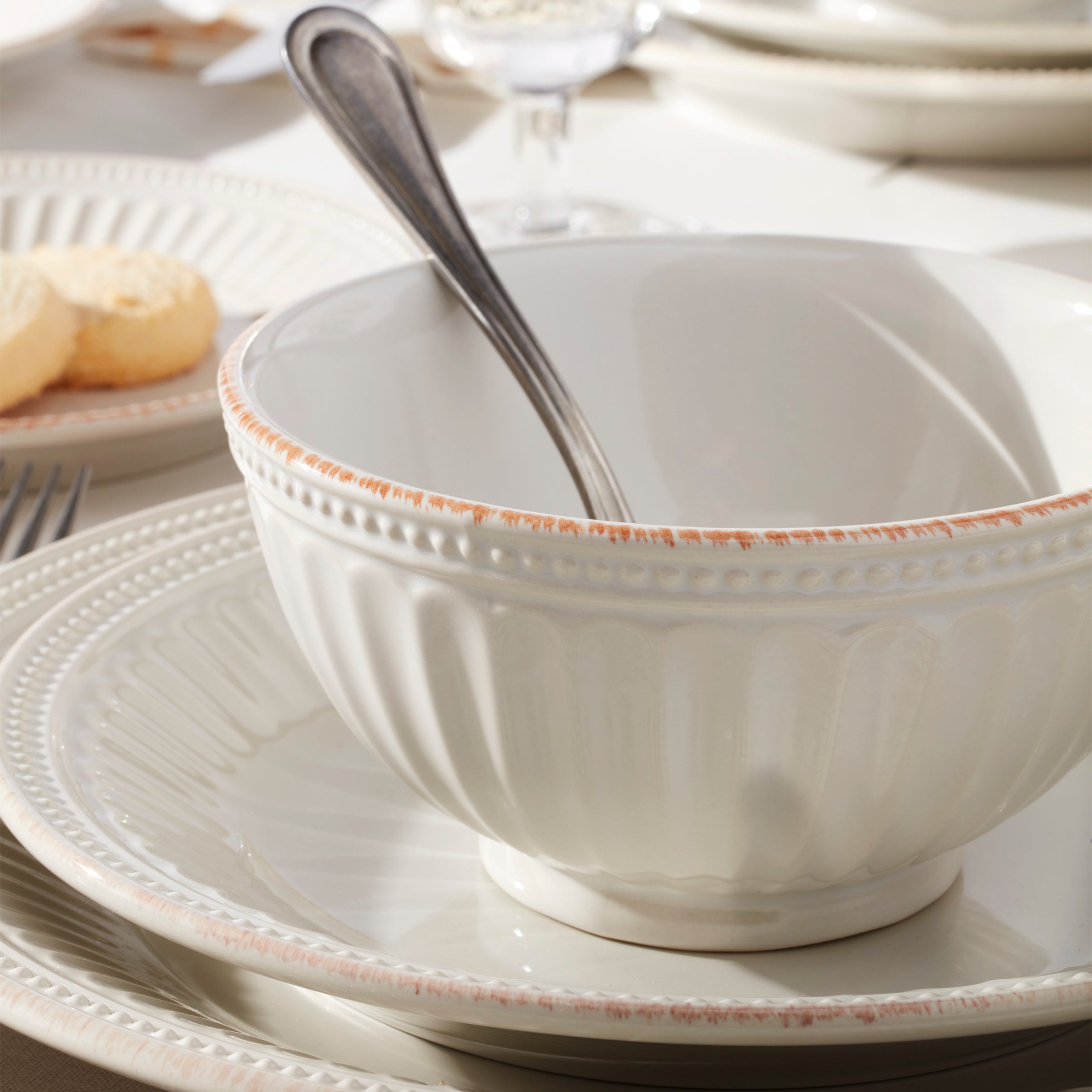Lenox Premium French Perle Groove White 24-Piece Dinnerware Set - Image 5