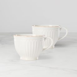 Lenox Premium French Perle Groove White Latte Mugs, Set of 2
