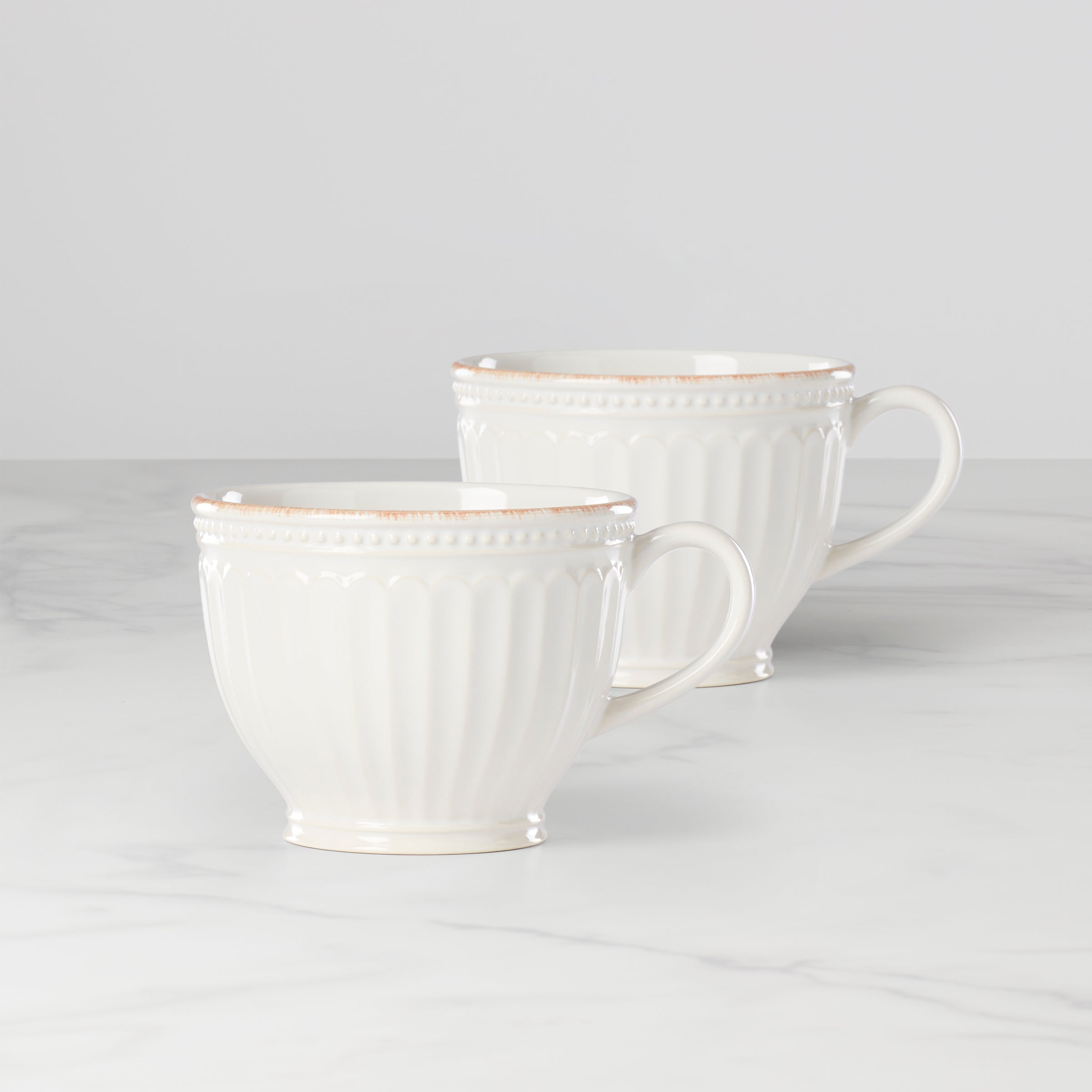 Lenox Premium French Perle Groove White Latte Mugs, Set of 2
