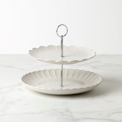 Lenox Premium French Perle Scallop White 2-Tier Server