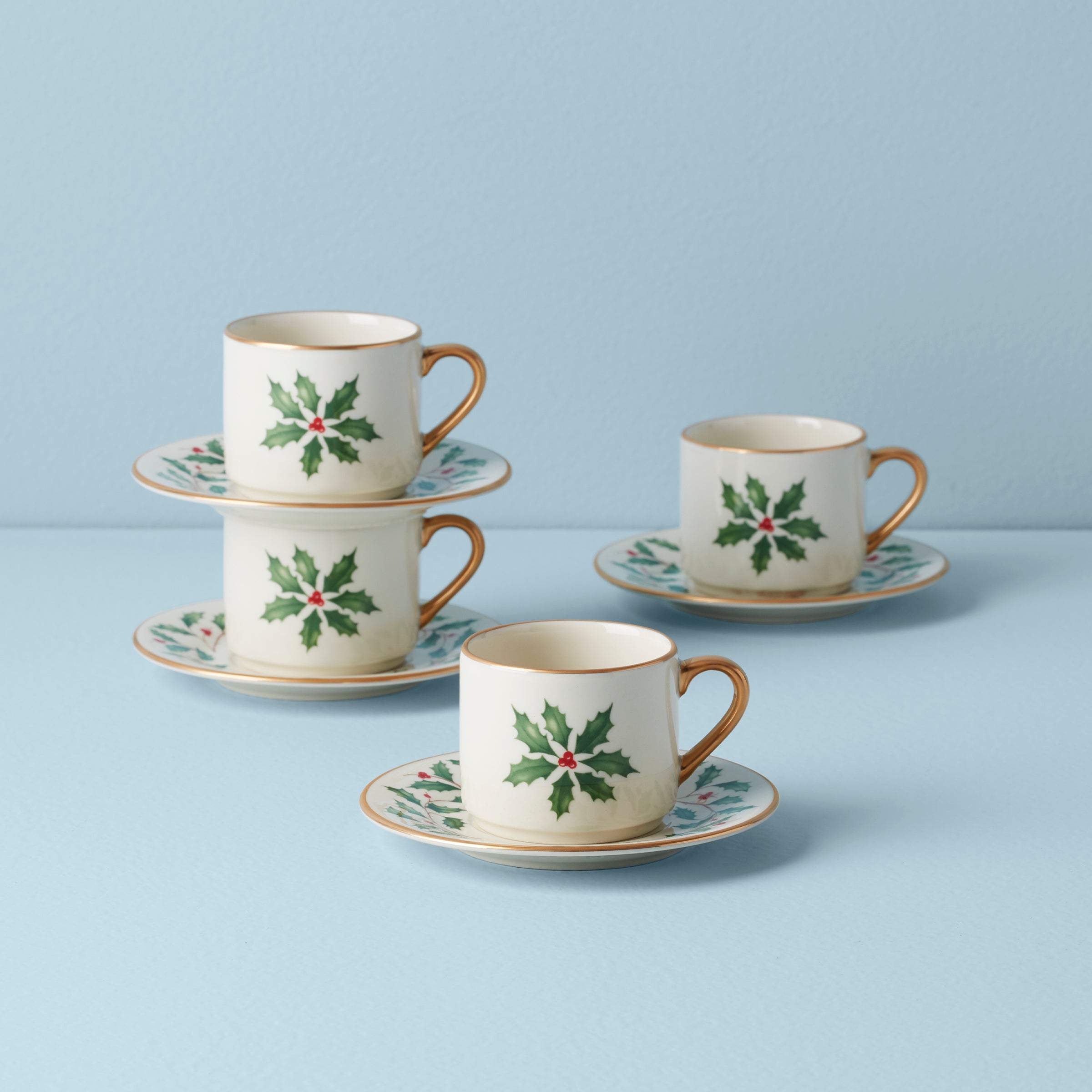 Lenox Premium Holiday Espresso Cup & Saucer, Set of 4