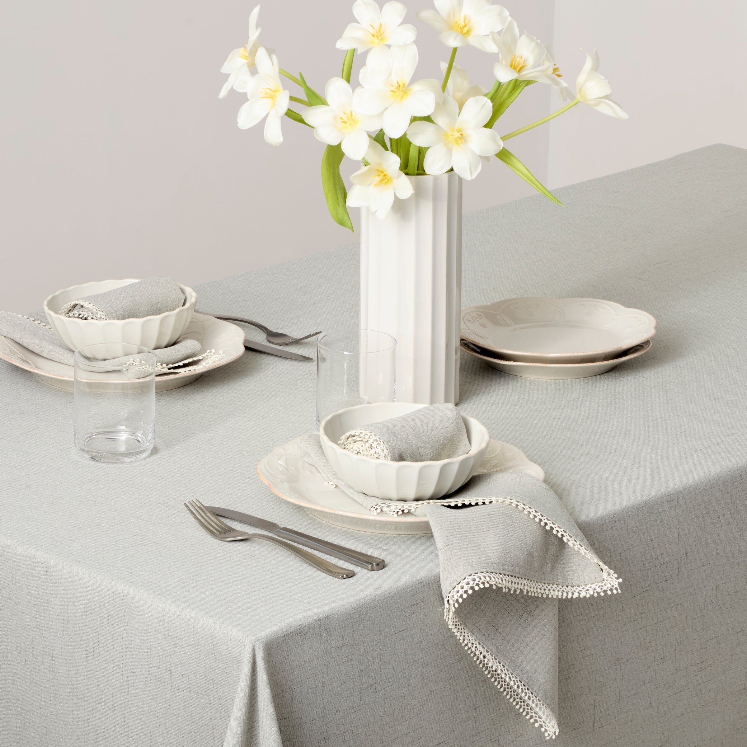 Lenox Premium French Perle Dove Grey 60x84 Tablecloth - Image 4