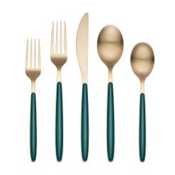 Alternative view of Lenox Premium Kiernan Champagne Satin Green Handle 20-Piece Flatware Set