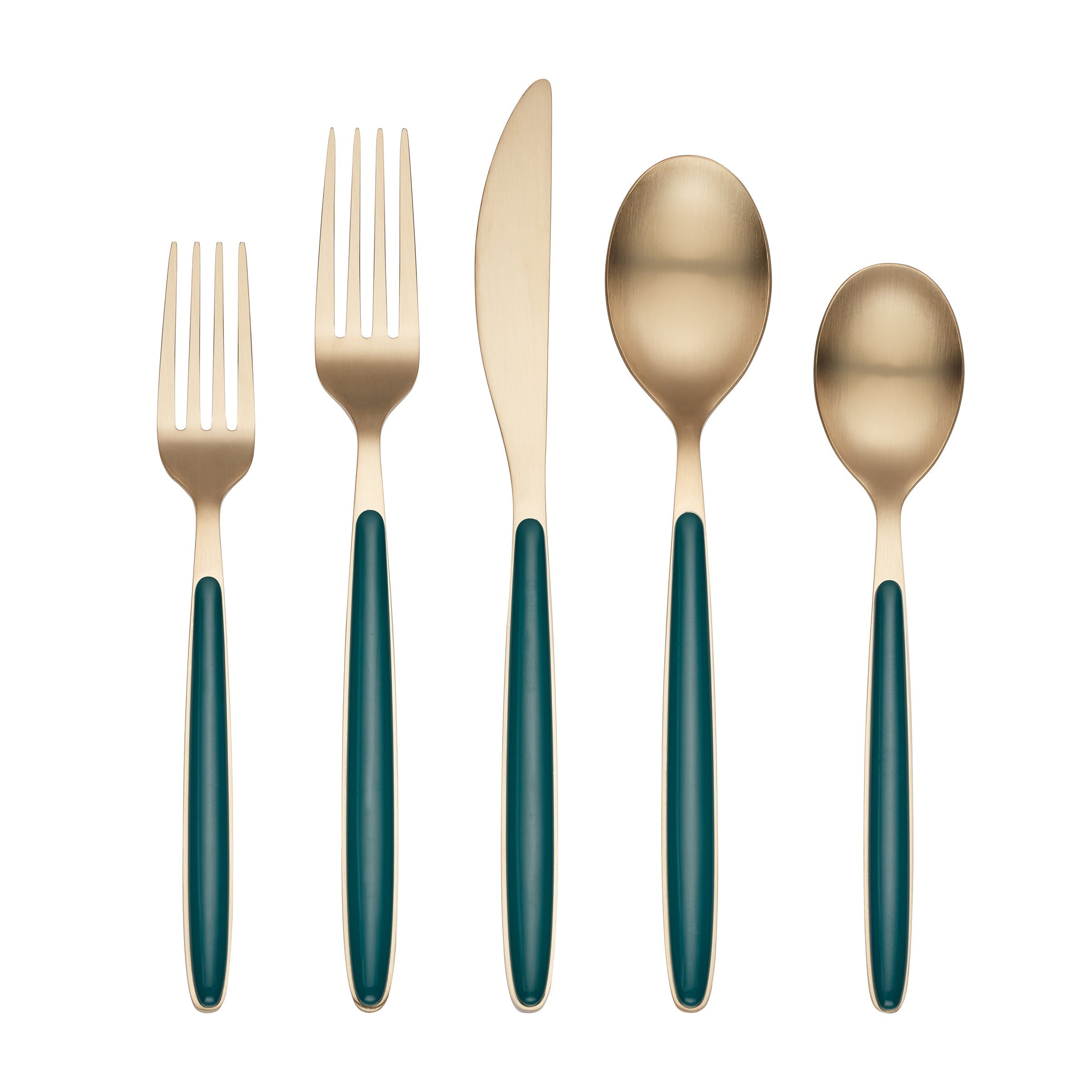 Lenox Premium Kiernan Champagne Satin Green Handle 20-Piece Flatware Set - Image 2