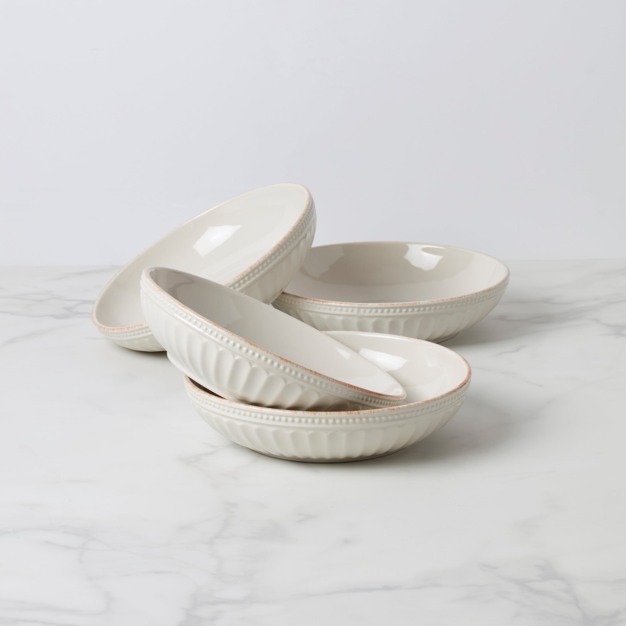 Lenox Premium French Perle Groove White Pasta Bowls, Set of 4
