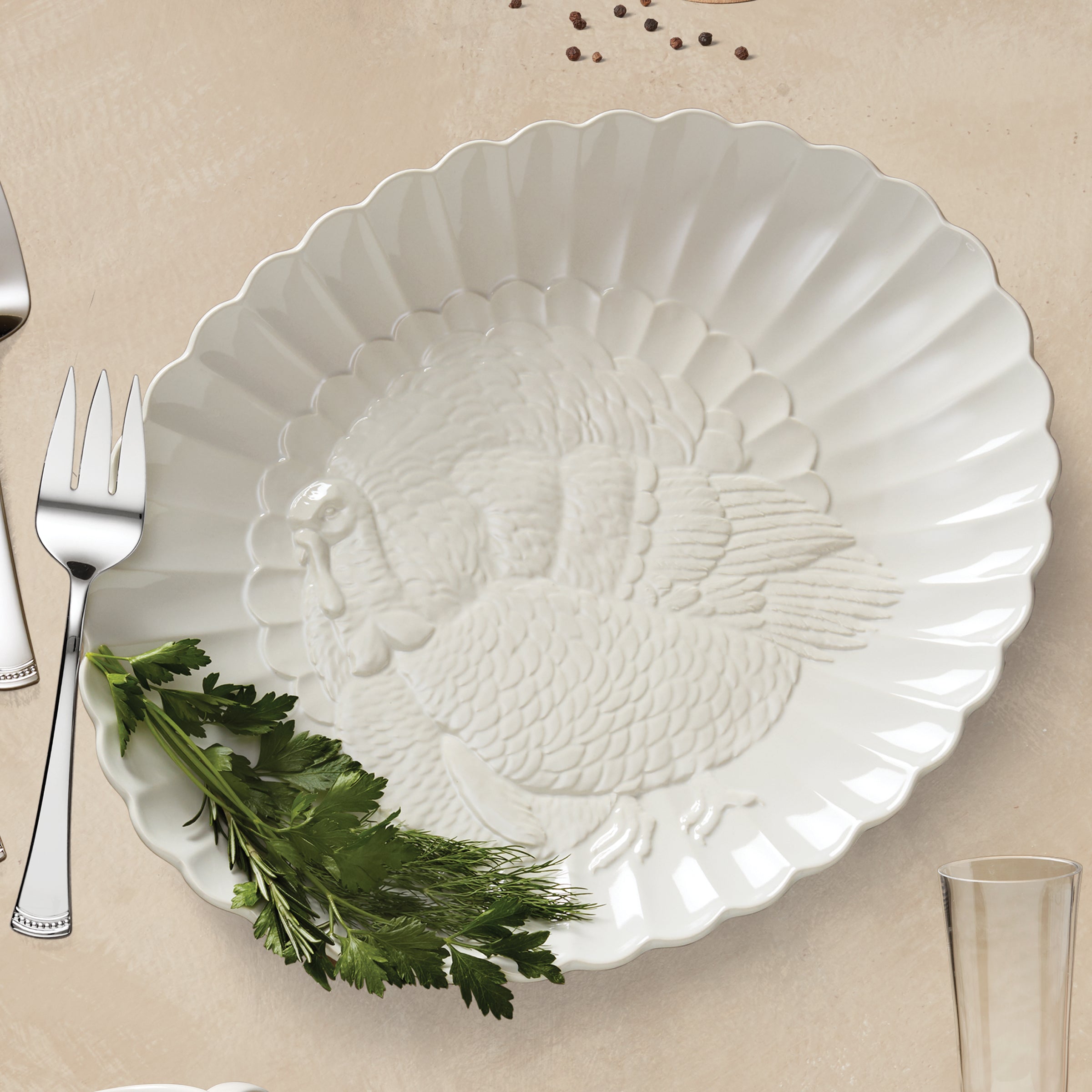 Lenox Premium French Perle White Carved Turkey Platter - Image 7