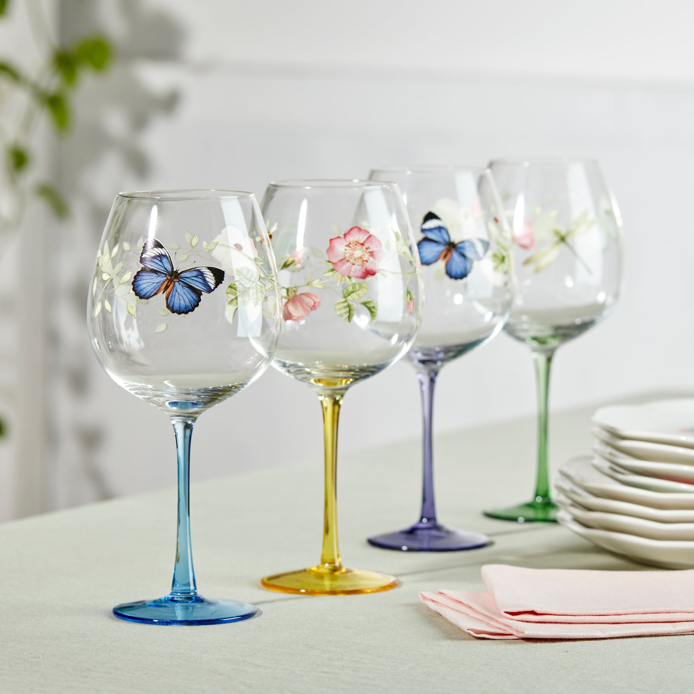 Lenox Premium Butterfly Meadow Balloon Wine Glasses, Set of 4, Assorted - Image 3