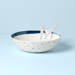 Lenox Premium Blue Bay Melamine Salad Bowl With Servers