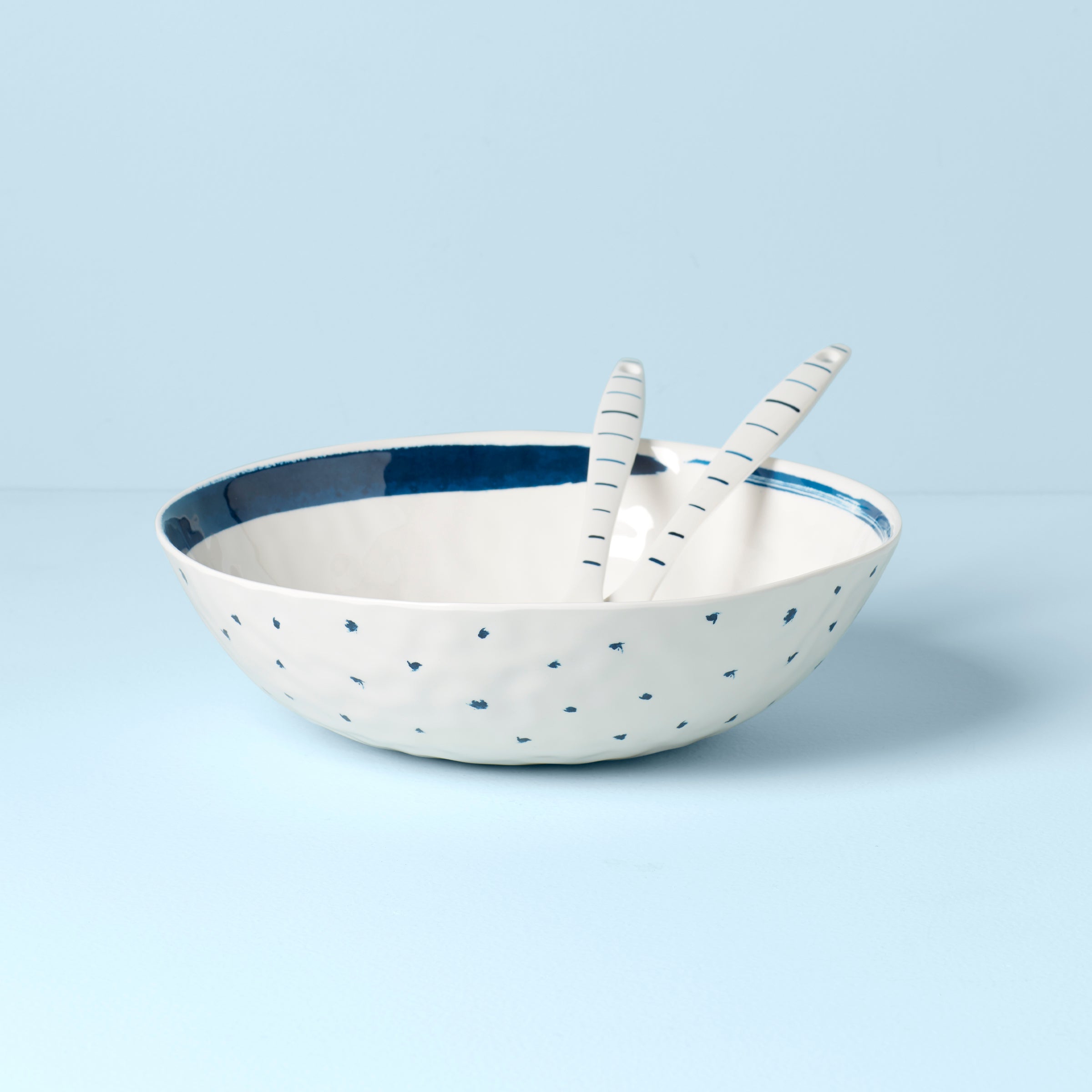 Lenox Premium Blue Bay Melamine Salad Bowl With Servers