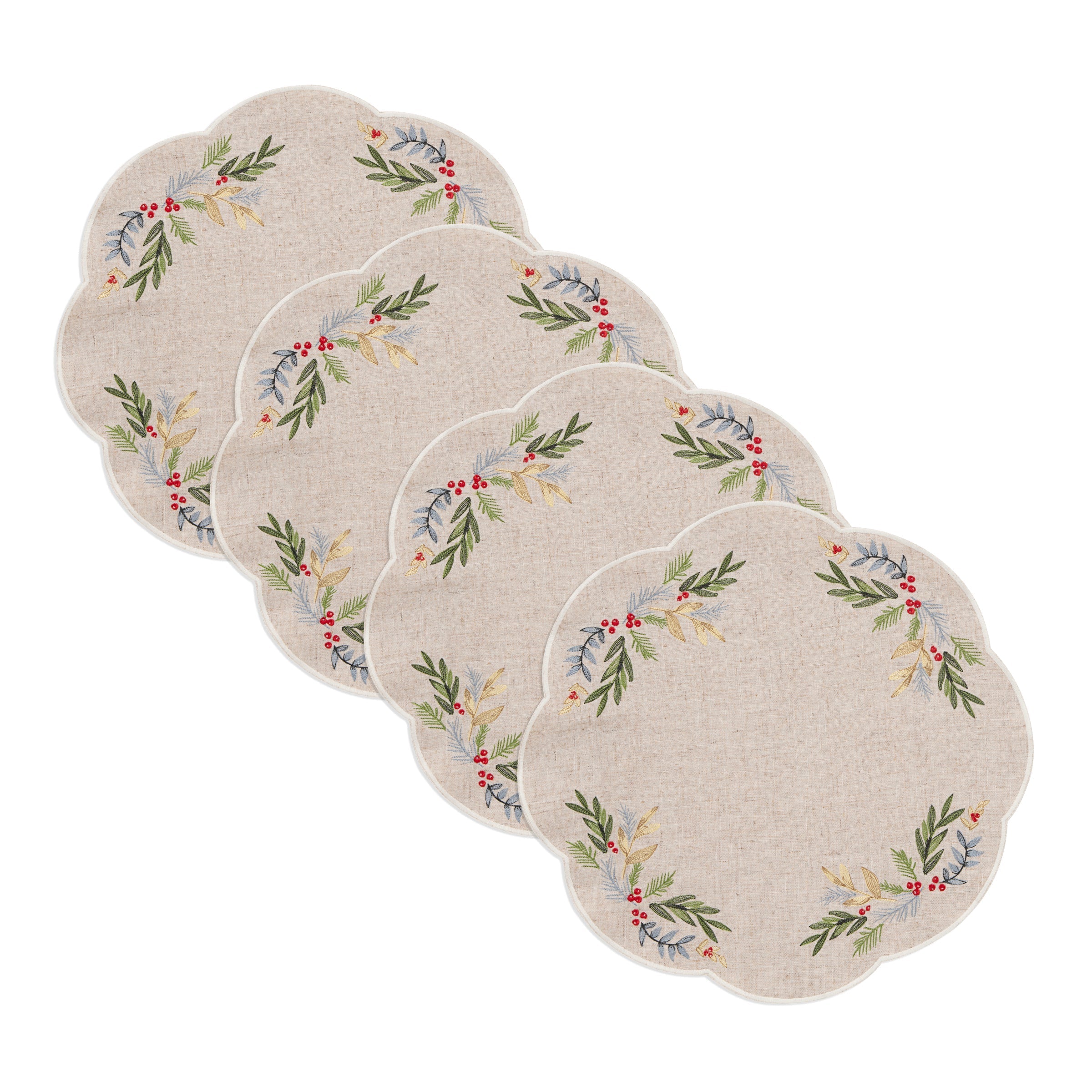 Lenox Premium French Perle Holly Embroidered Placemats - Set Of 4