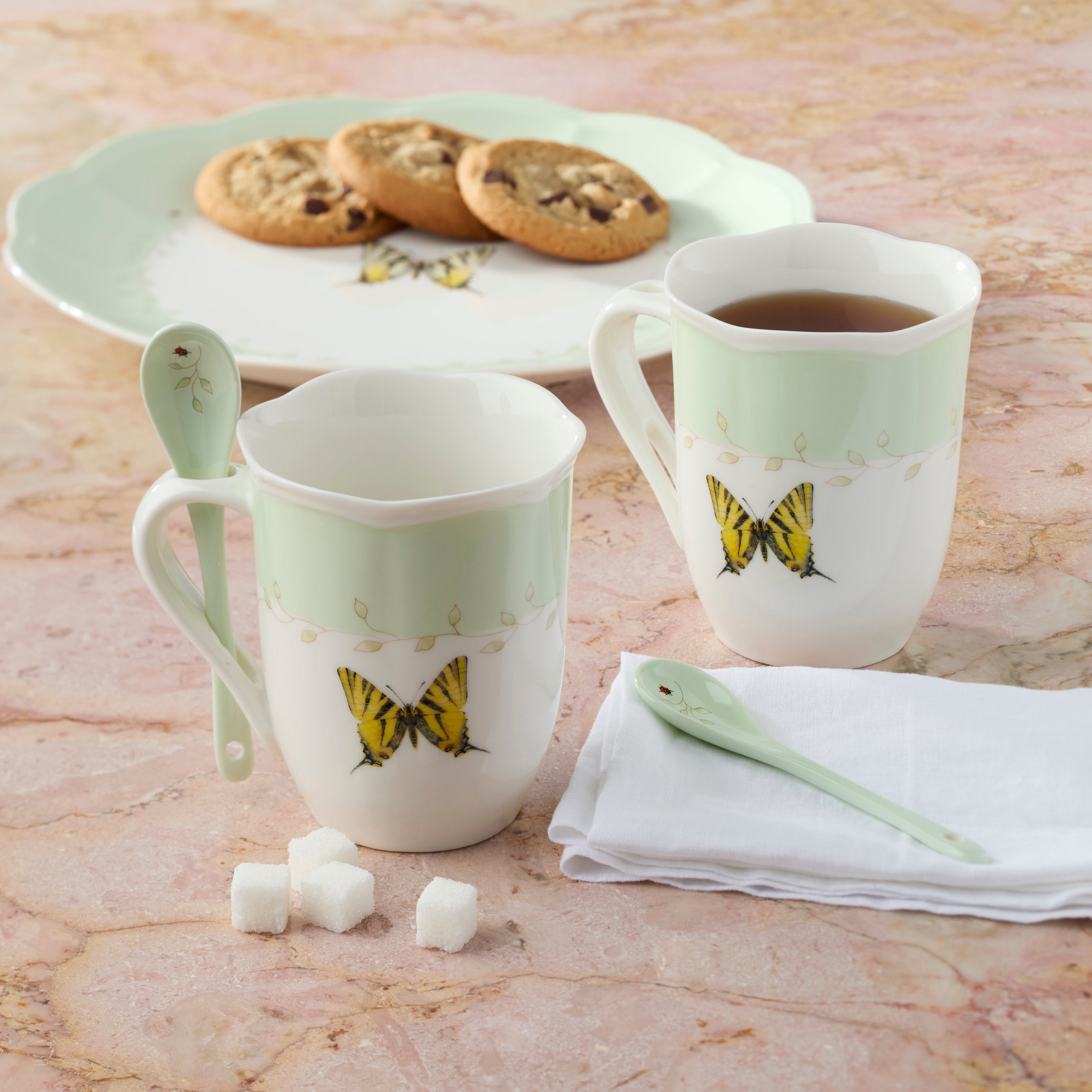 Lenox Premium Butterfly Meadow Green Mugs with Spoons, Set of 2 - Image 5