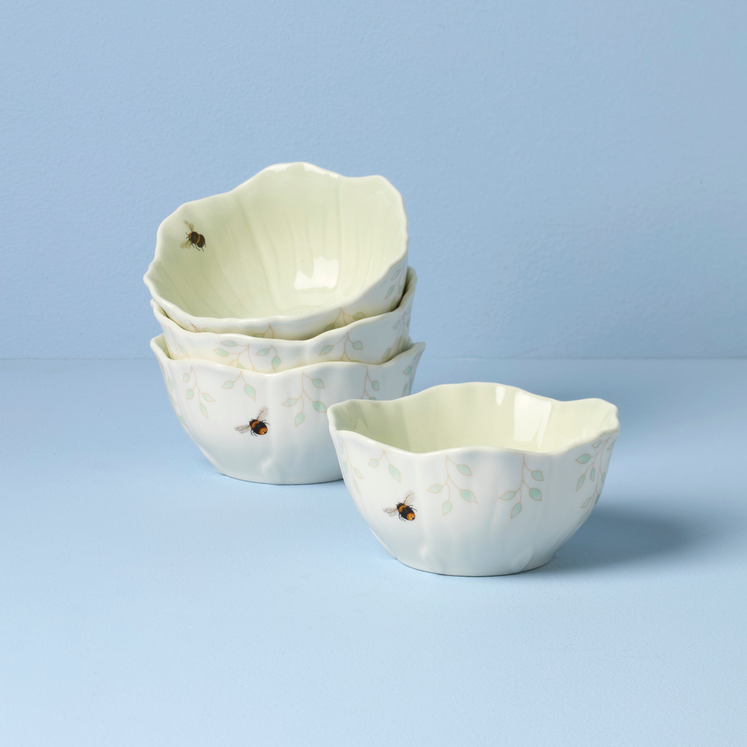 Lenox Premium Butterfly Meadow Floral Green Dessert Bowls, Set of 4
