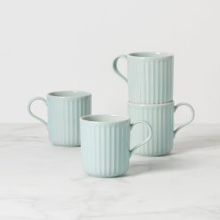Lenox Premium French Perle Scallop Ice Blue Mugs, Set of 4