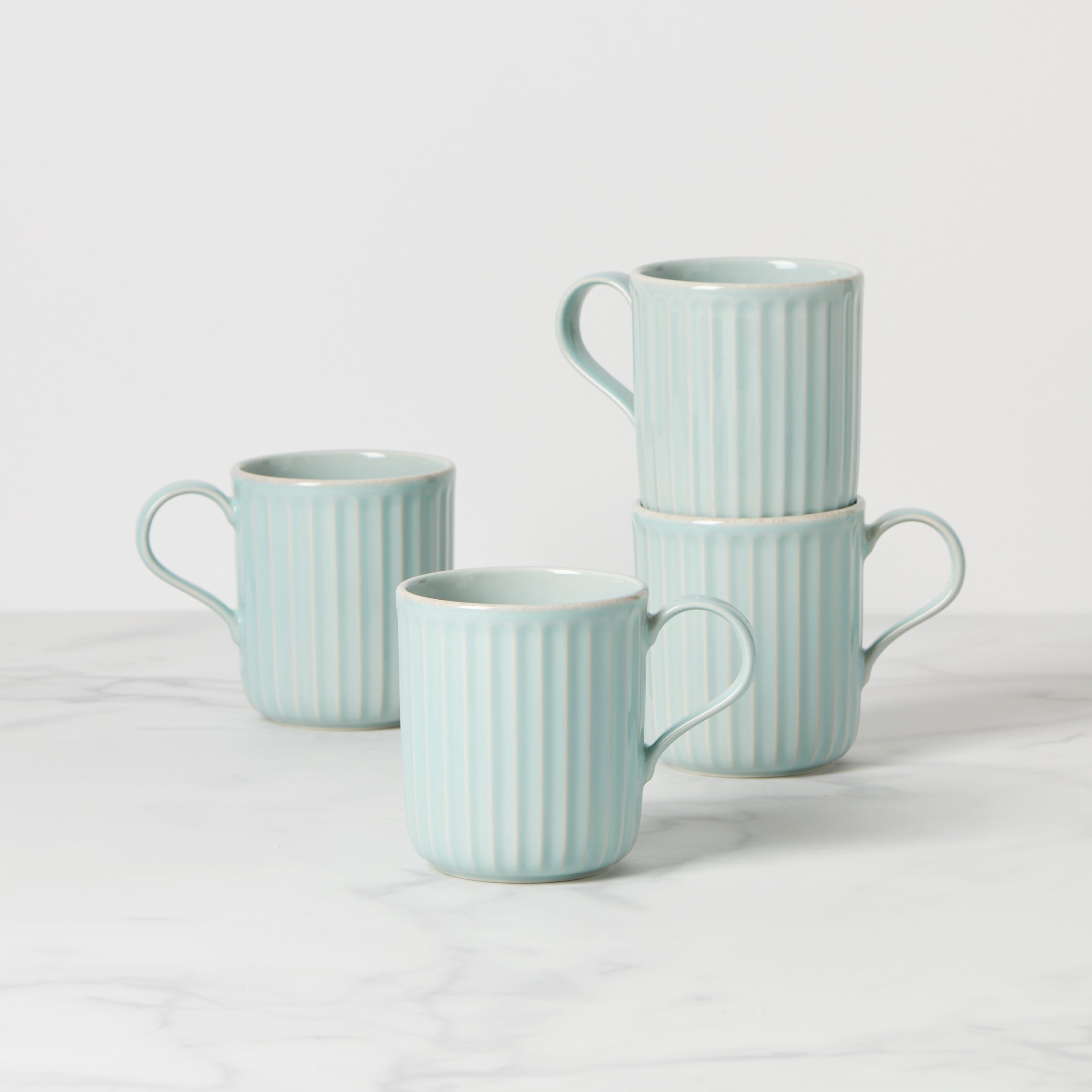 Lenox Premium French Perle Scallop Ice Blue Mugs, Set of 4