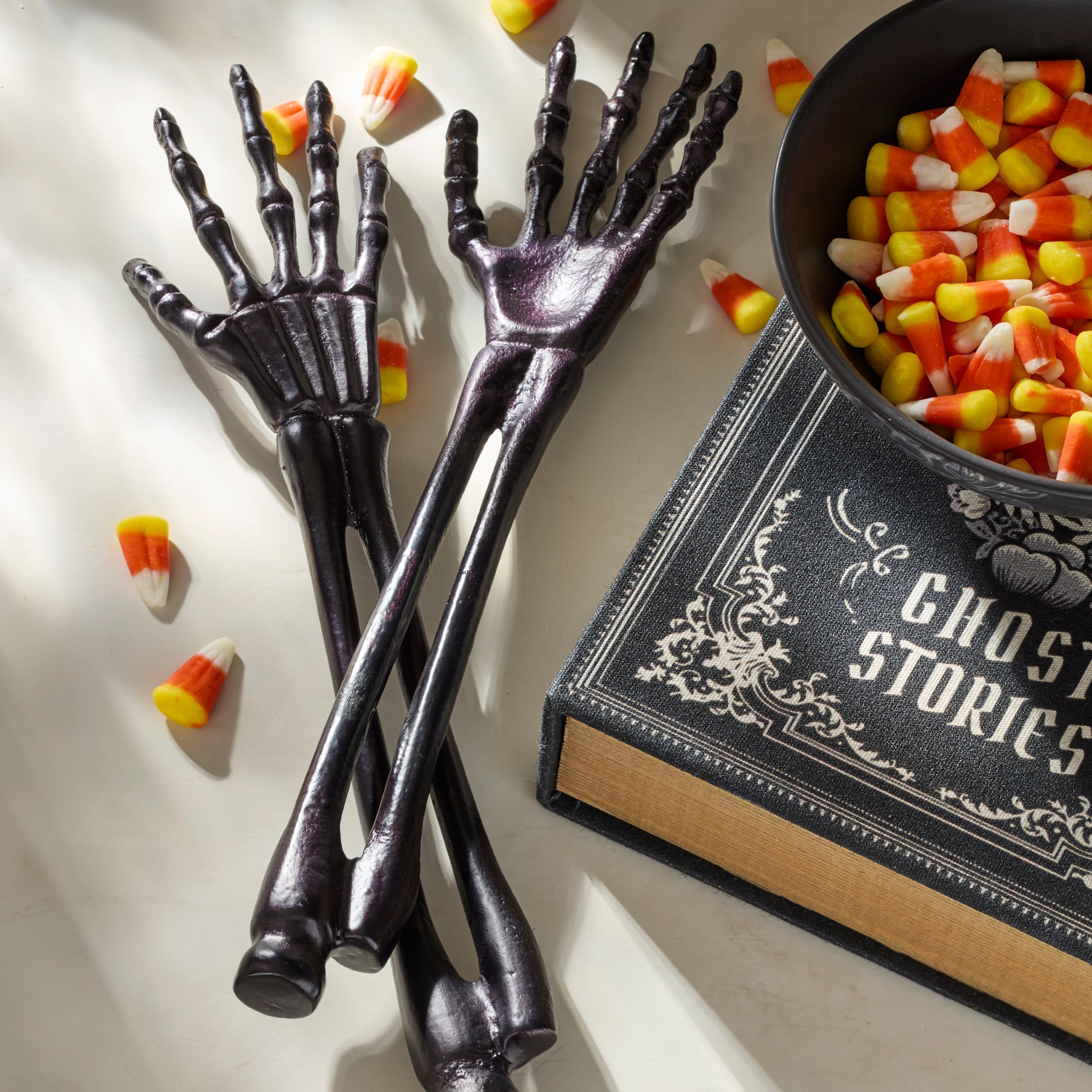 Lenox Premium Vintro Halloween Skeleton Black Satin 2-Piece Salad Servers - Image 2