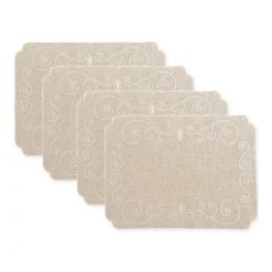 Lenox Premium French Perle Linen Embroidered Placemats, Set of 4