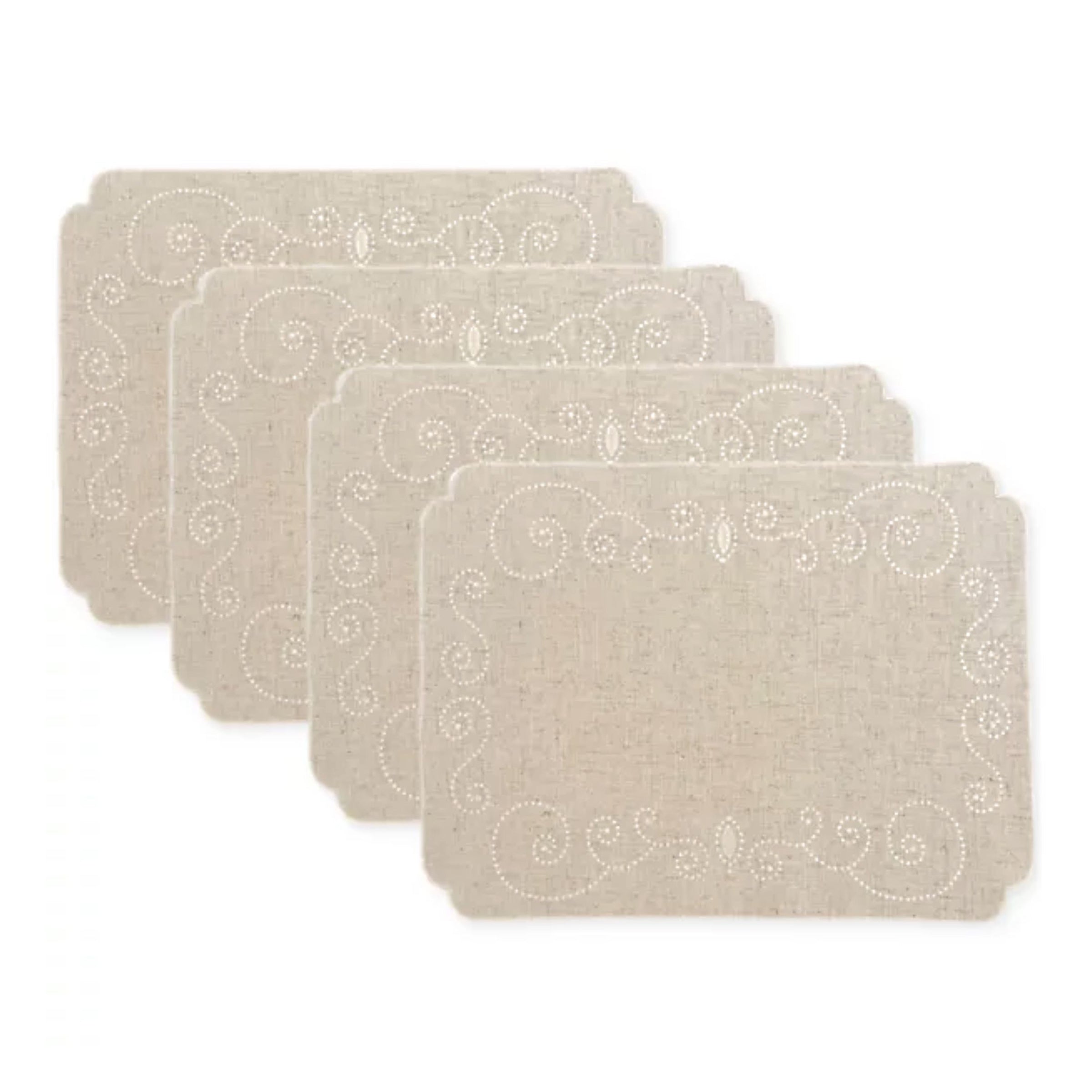 Lenox Premium French Perle Linen Embroidered Placemats, Set of 4