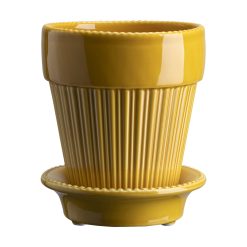 Lenox Premium Simona Glazed Amber Yellow 12cm Pot with Saucer