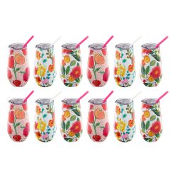 Lenox Premium Floral Wine Tumbler With Straw, Set of 12