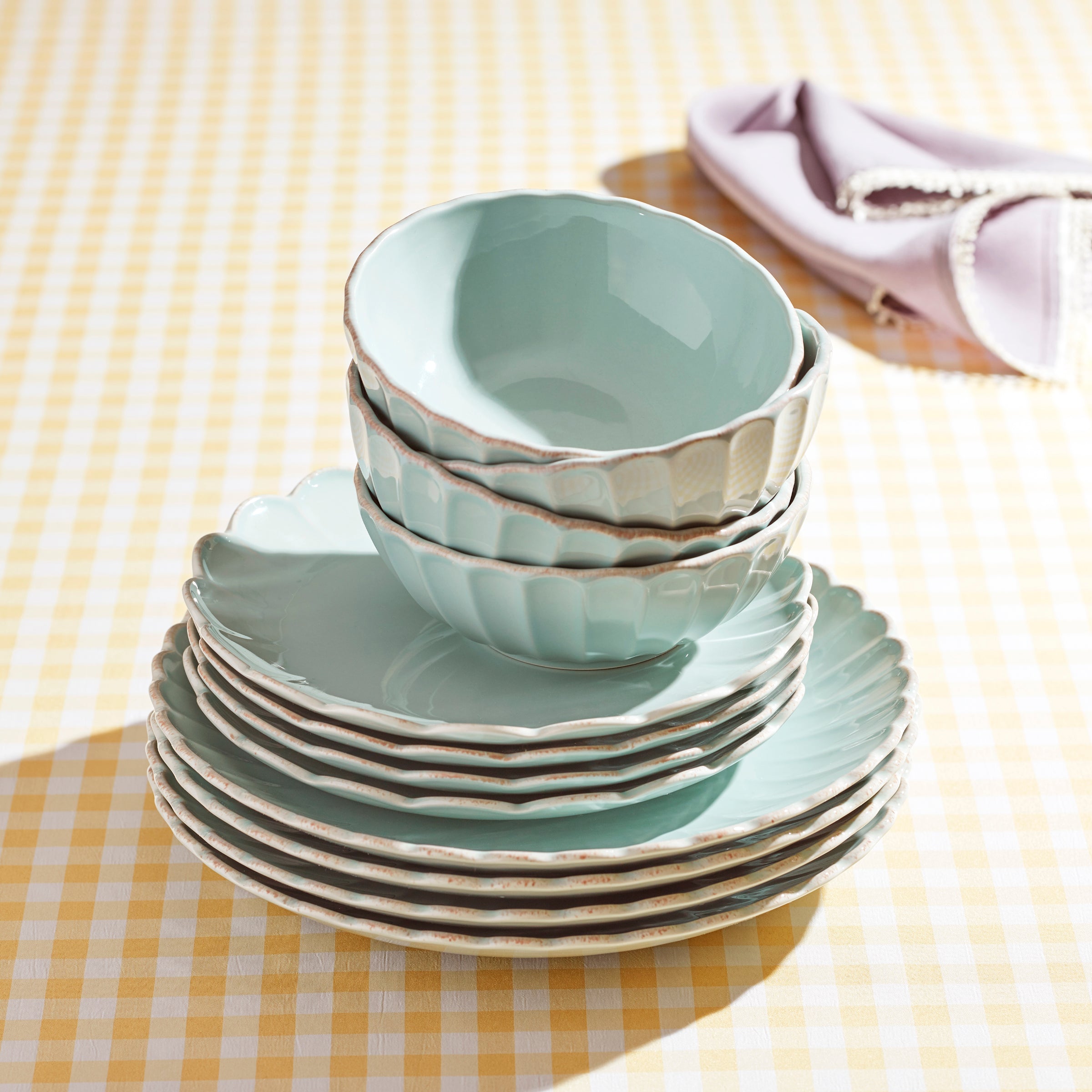 Lenox Premium French Perle Scallop Ice Blue 12-Piece Dinnerware Set - Image 2