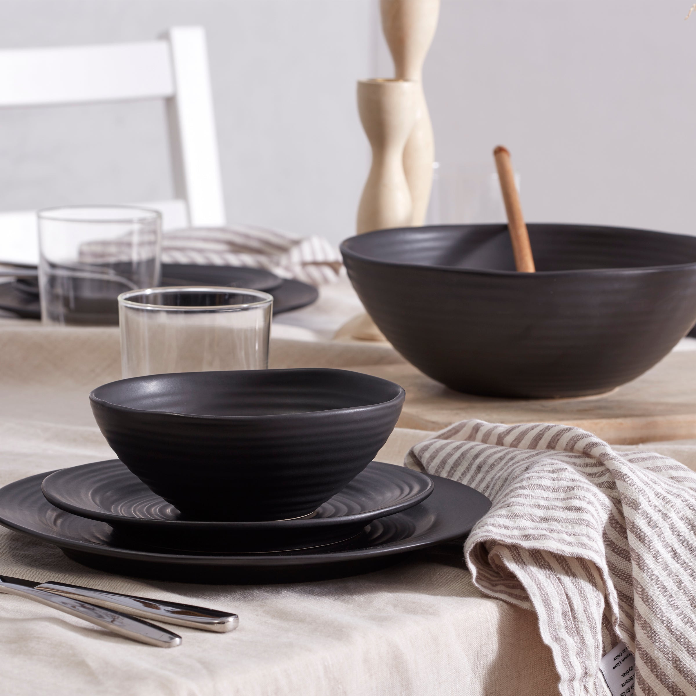 Lenox Premium Ridge Black 12-Piece Dinnerware Set - Image 14