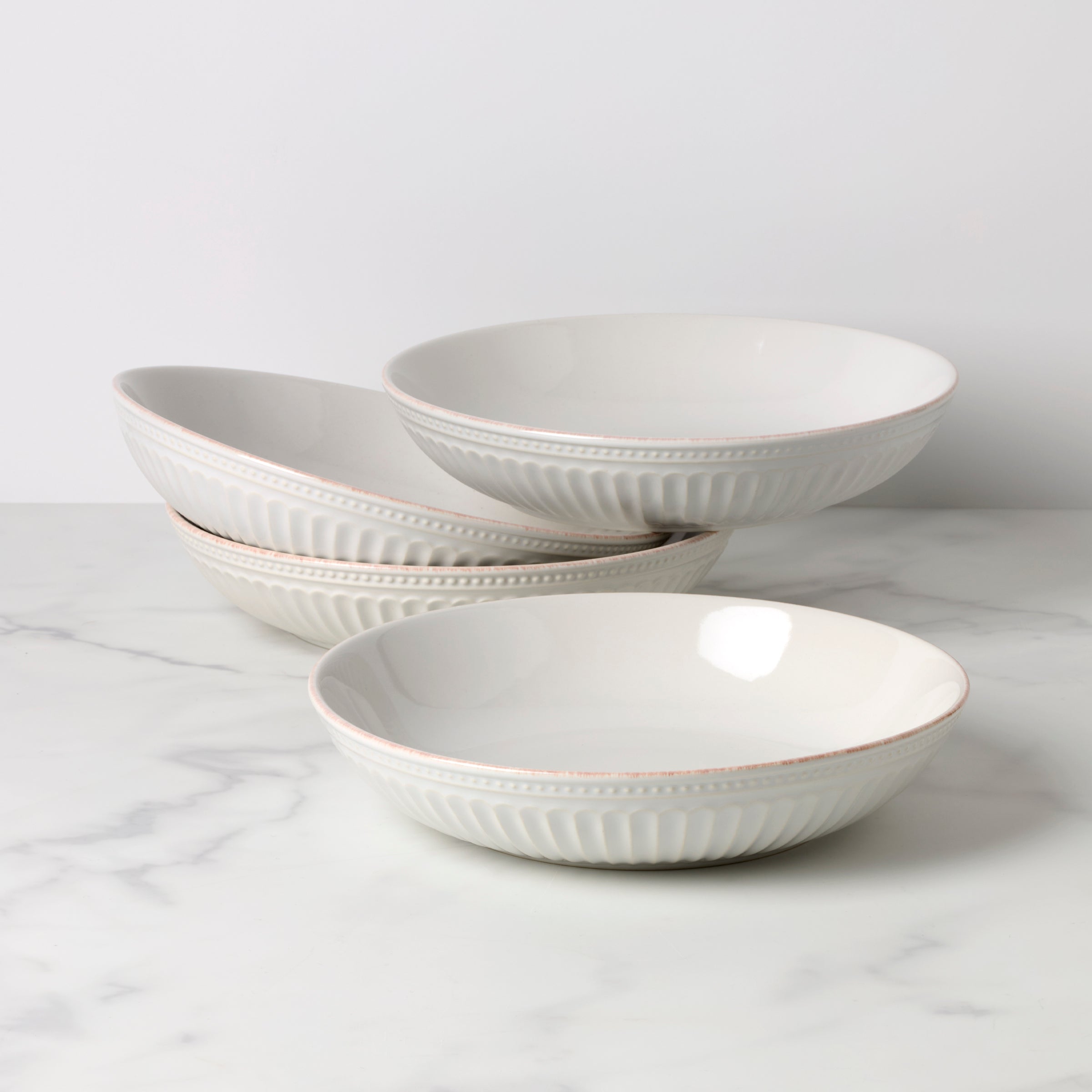 Lenox Premium French Perle Groove White Dinner Bowls, Set of 4