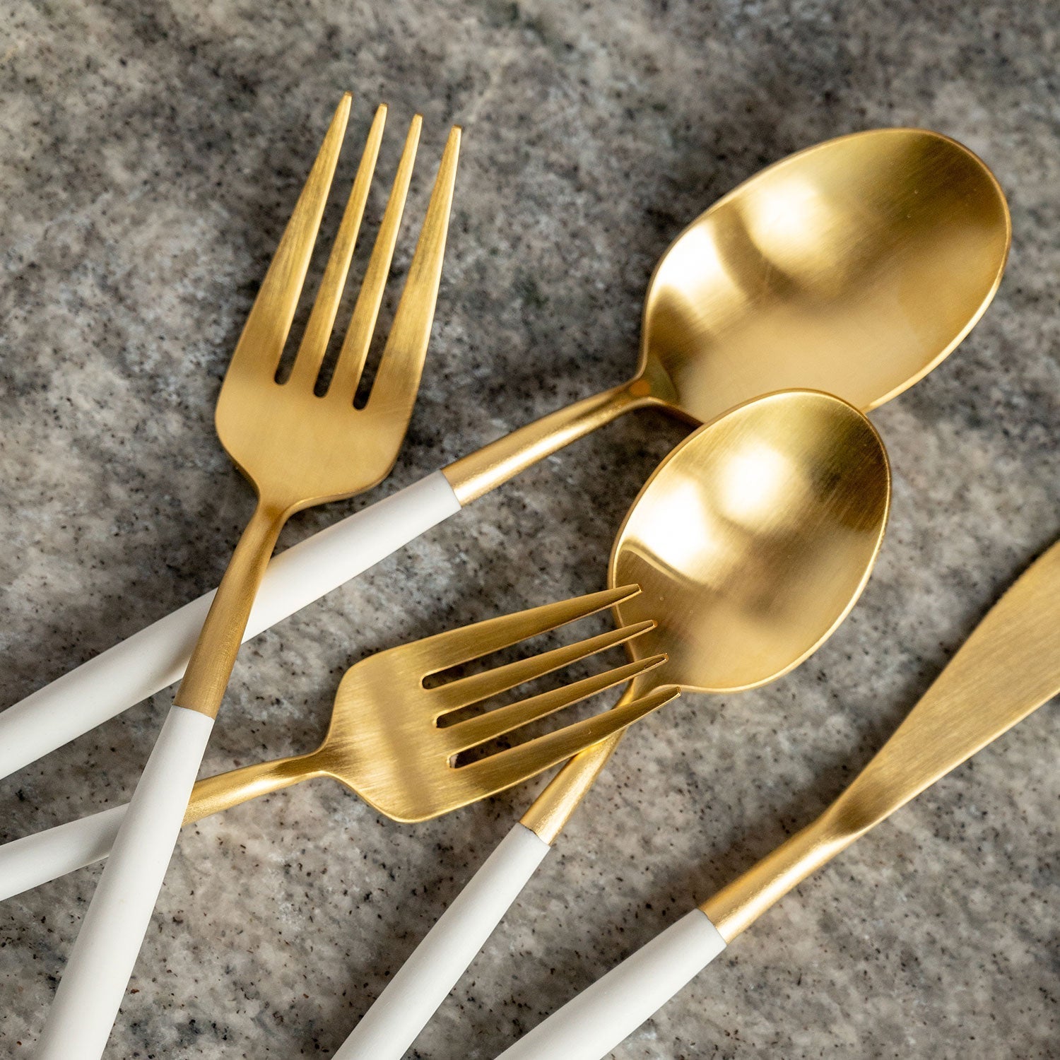 Lenox Premium Mazzy Gold Satin White Pom Handle 20-Piece Flatware Set - Image 3