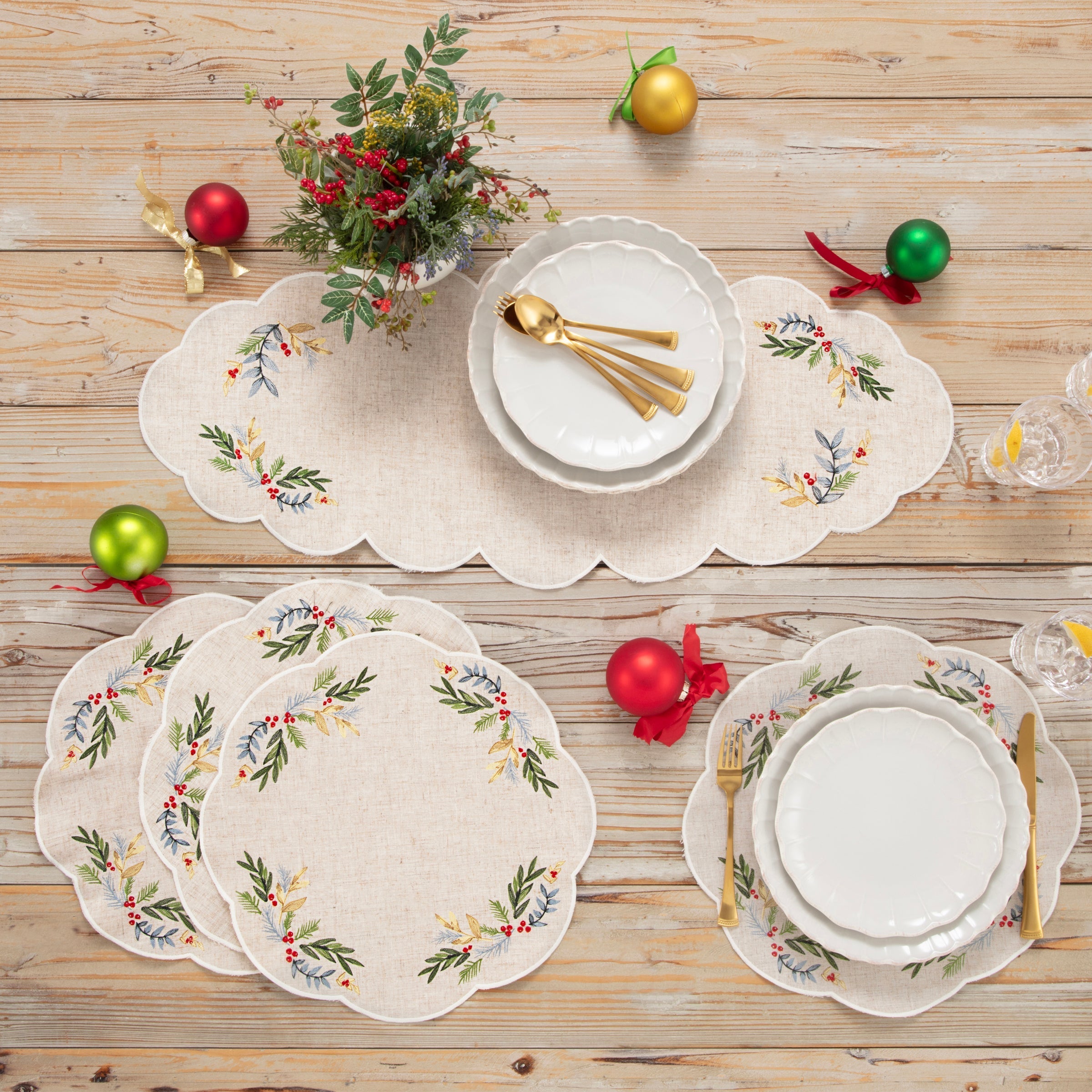 Lenox Premium French Perle Holly Embroidered Placemats - Set Of 4 - Image 2