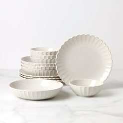 Lenox Premium French Perle Scallop White 12-Piece Dinnerware Set