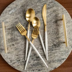 Lenox Premium Mazzy Gold Satin White Pom Handle 20-Piece Flatware Set