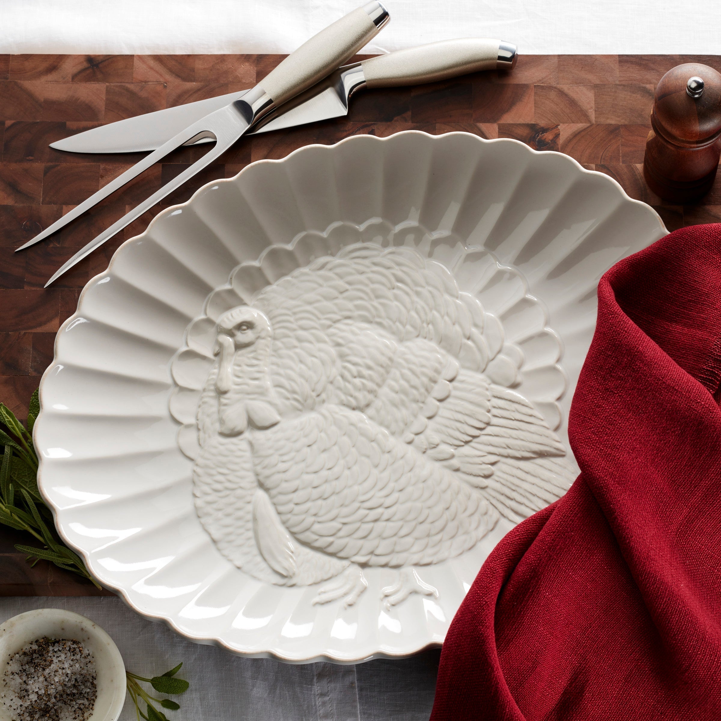 Lenox Premium French Perle White Carved Turkey Platter - Image 6