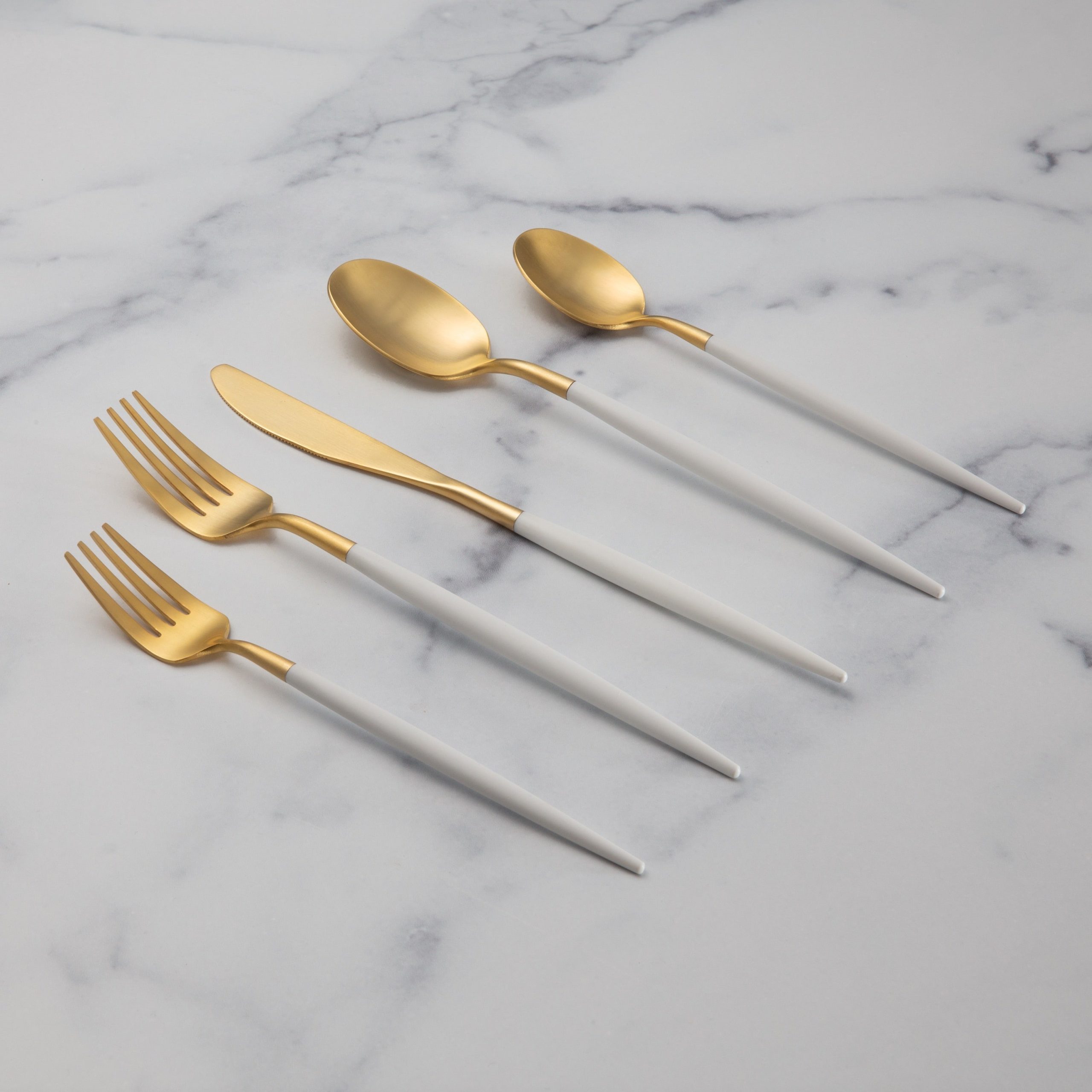 Lenox Premium Mazzy Gold Satin White Pom Handle 20-Piece Flatware Set - Image 5
