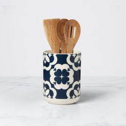 Lenox Premium Elegant Geo Utensil Crock with Wood Utensils