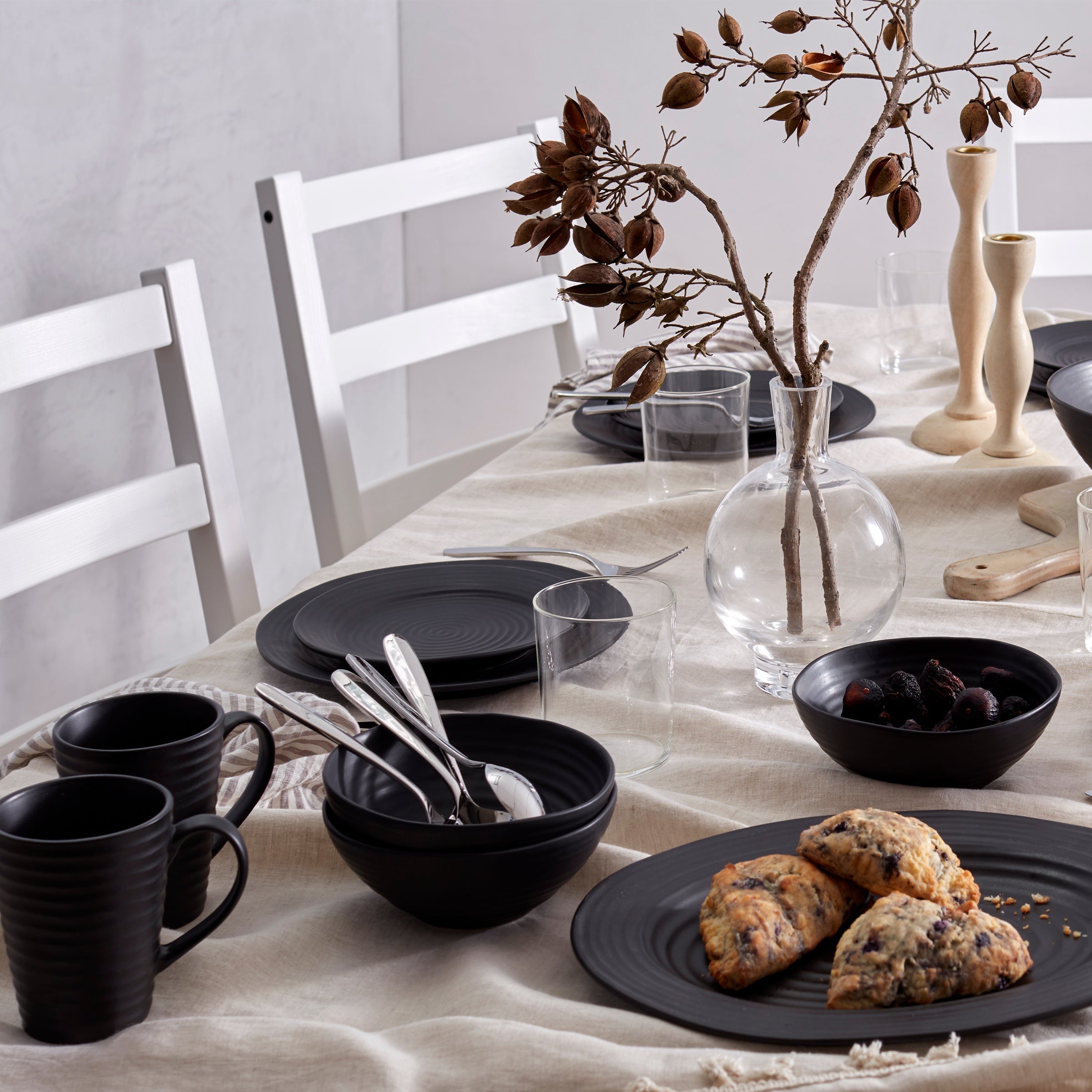 Lenox Premium Ridge Black 12-Piece Dinnerware Set - Image 2