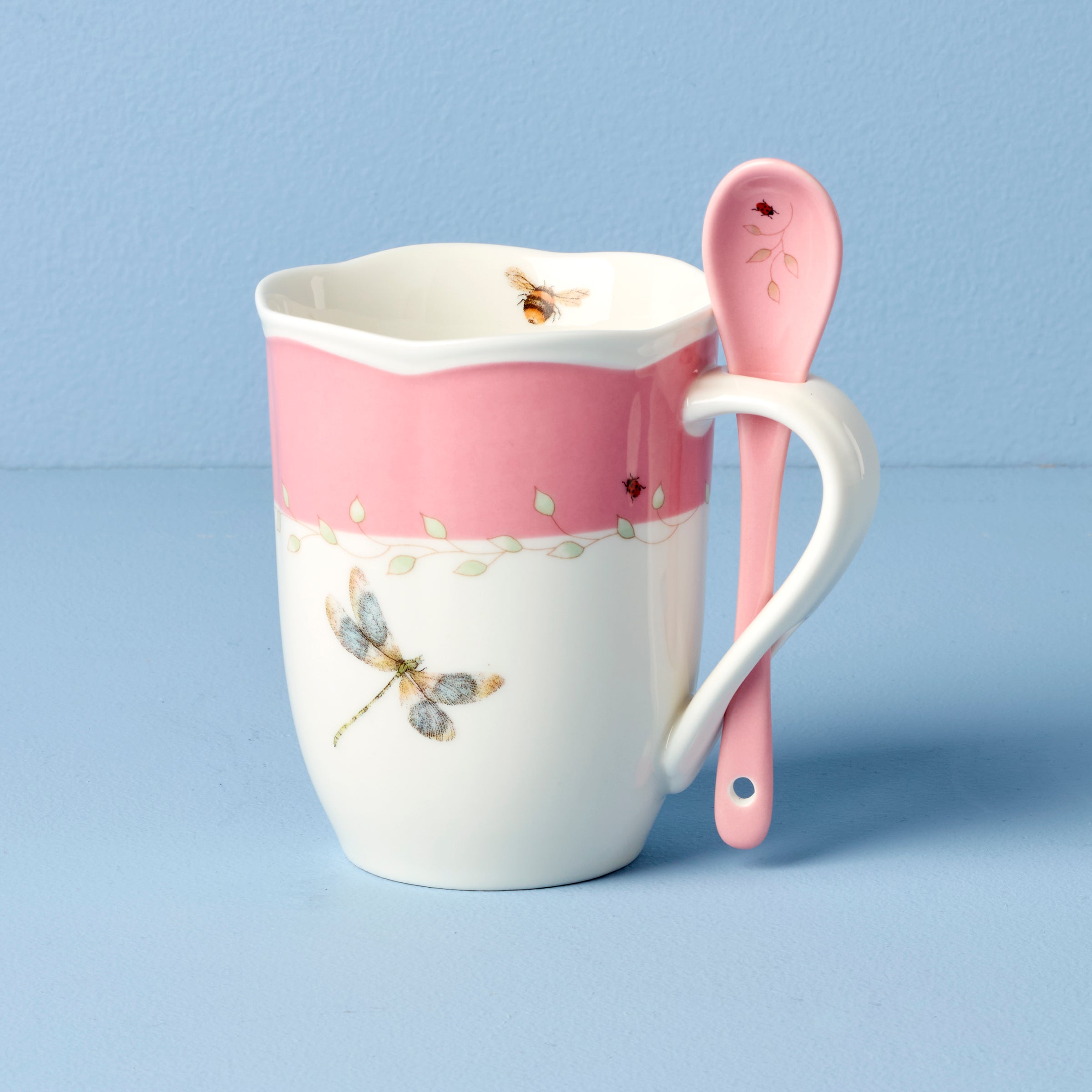 Lenox Premium Butterfly Meadow Pink Mugs with Spoons, Set of 2 - Image 3