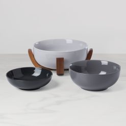 Alternative view of Lenox Premium 24 Seven Pumice 3-Piece Nesting Bowl Set with Wood Stand