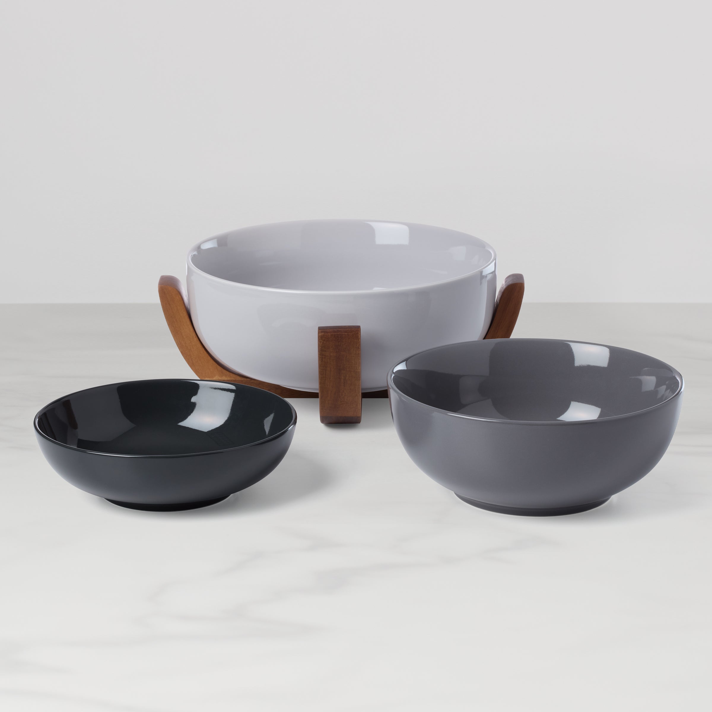 Lenox Premium 24 Seven Pumice 3-Piece Nesting Bowl Set with Wood Stand - Image 2