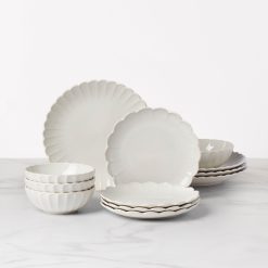 Lenox Premium French Perle Scallop White 12-Piece Dinnerware Set