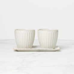 Lenox Premium French Perle Scallop White 3-Piece Herb Pot Set