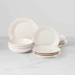 Lenox Premium French Perle Groove White 12-Piece Dinnerware Set
