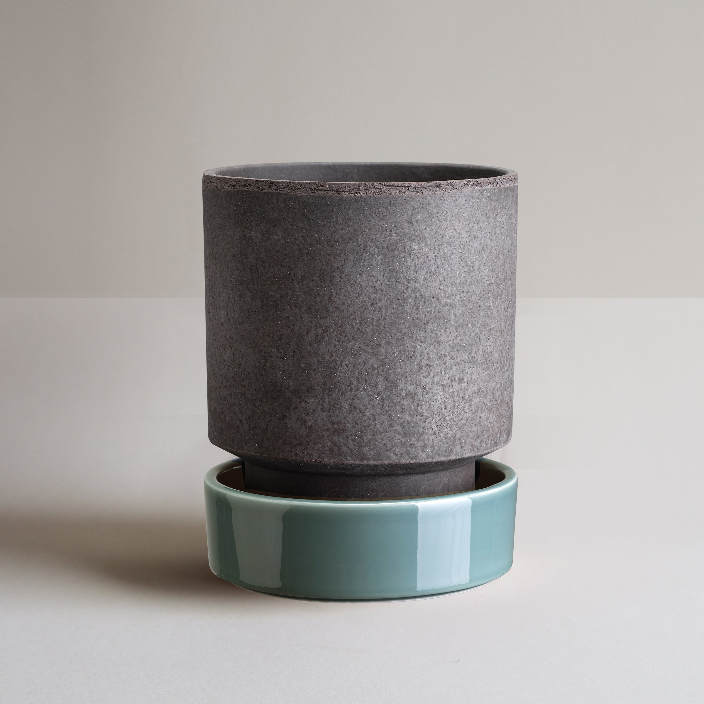 Lenox Premium Hoff Raw Grey & Glazed Misty Blue 14cm Pot with Saucer - Image 2