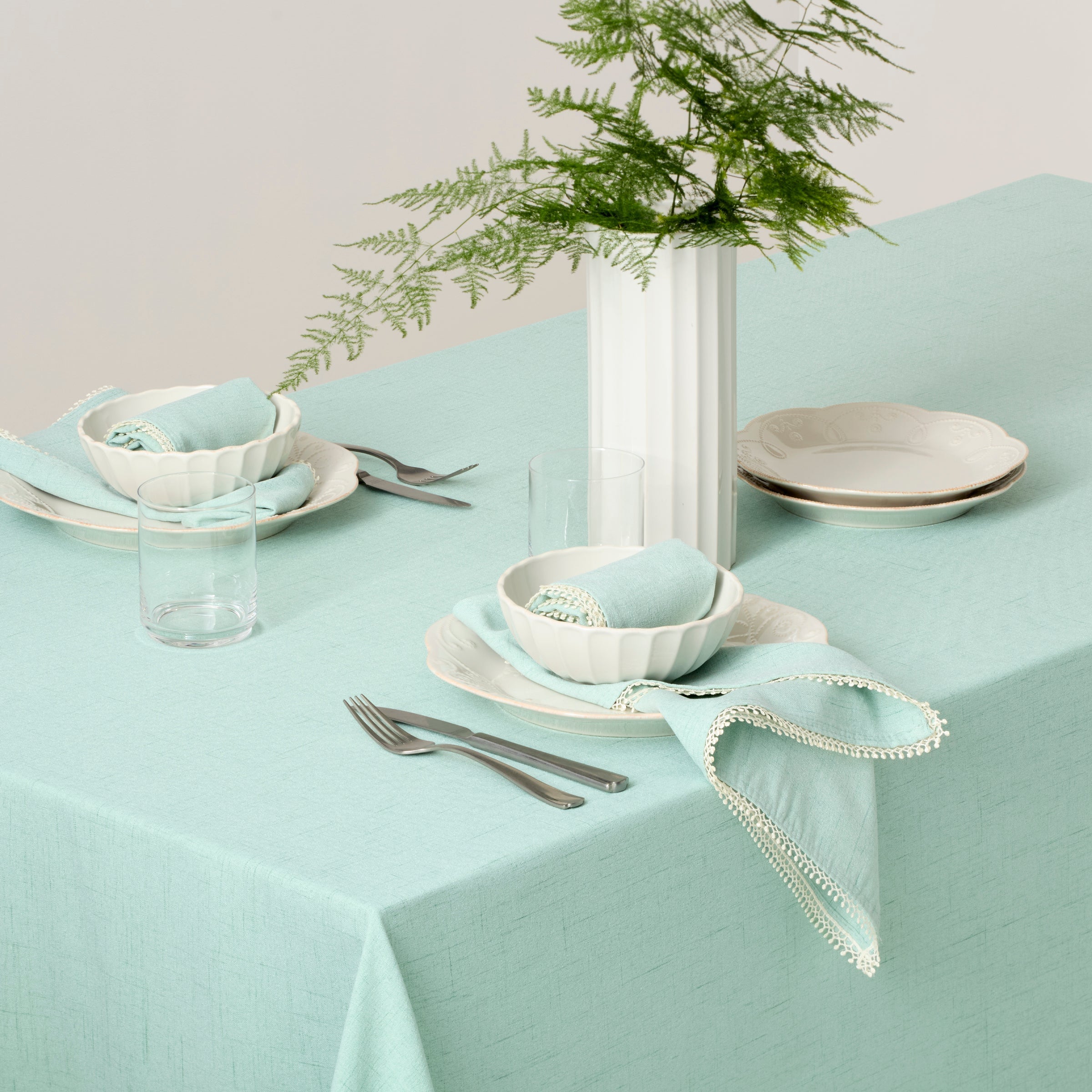 Lenox Premium French Perle Ice Blue 60x84 Tablecloth - Image 4