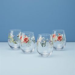 Lenox Premium Butterfly Meadow Stemless Wine Glasses, Set of 4