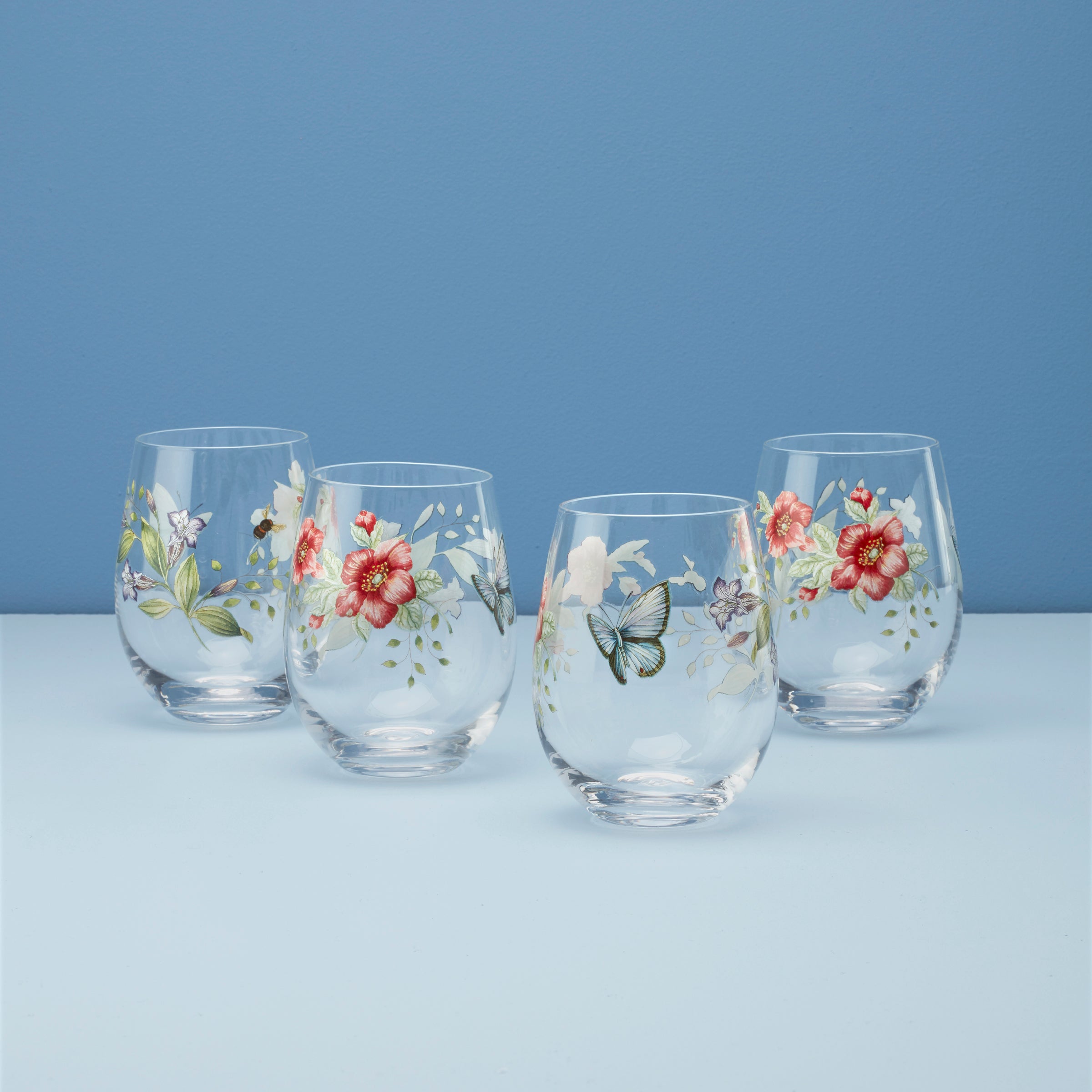 Lenox Premium Butterfly Meadow Stemless Wine Glasses, Set of 4
