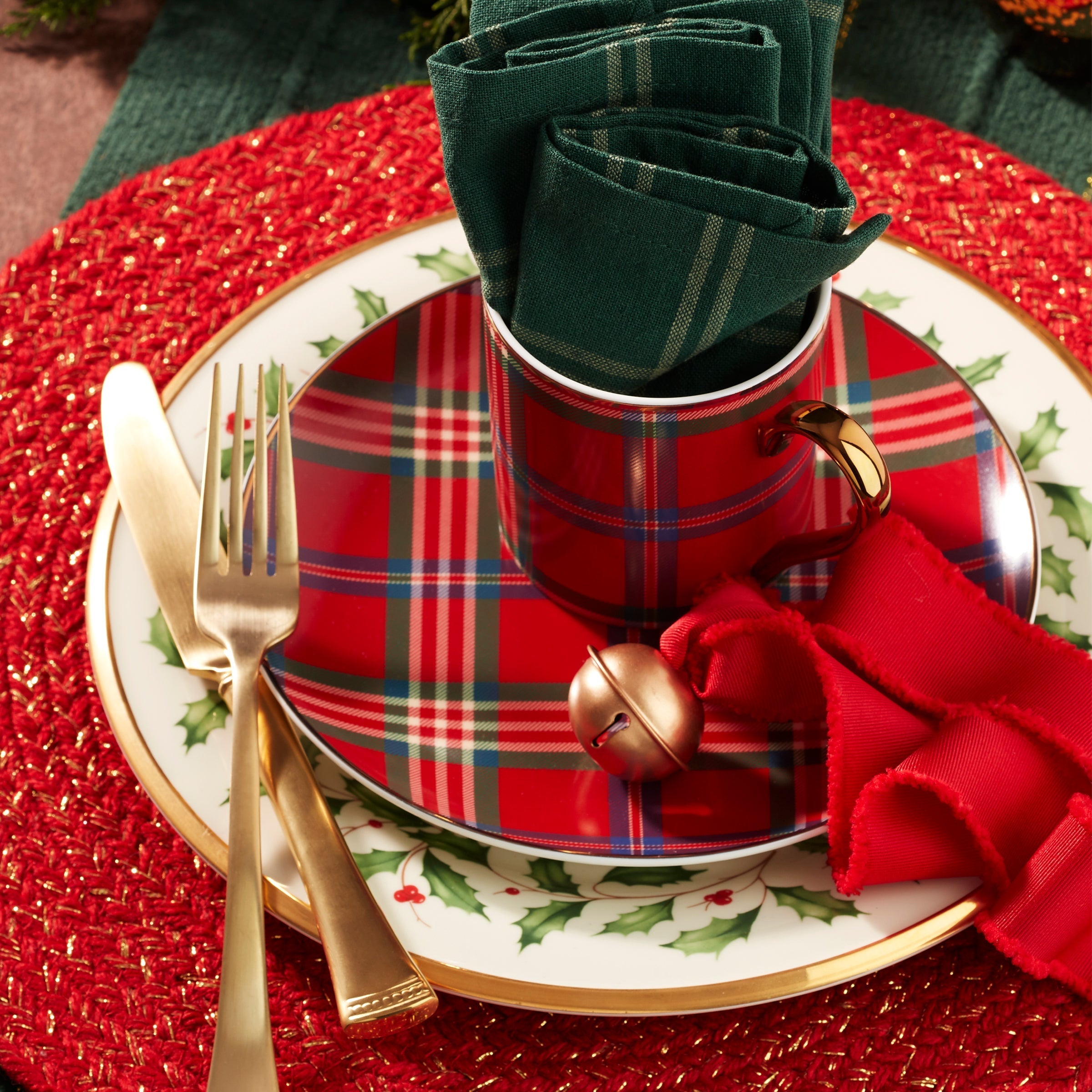 Lenox Premium Holiday Red Tartan Accent Plates, Set of 4 - Image 3