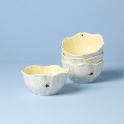 Lenox Premium Butterfly Meadow Floral Yellow Dessert Bowls, Set of 4