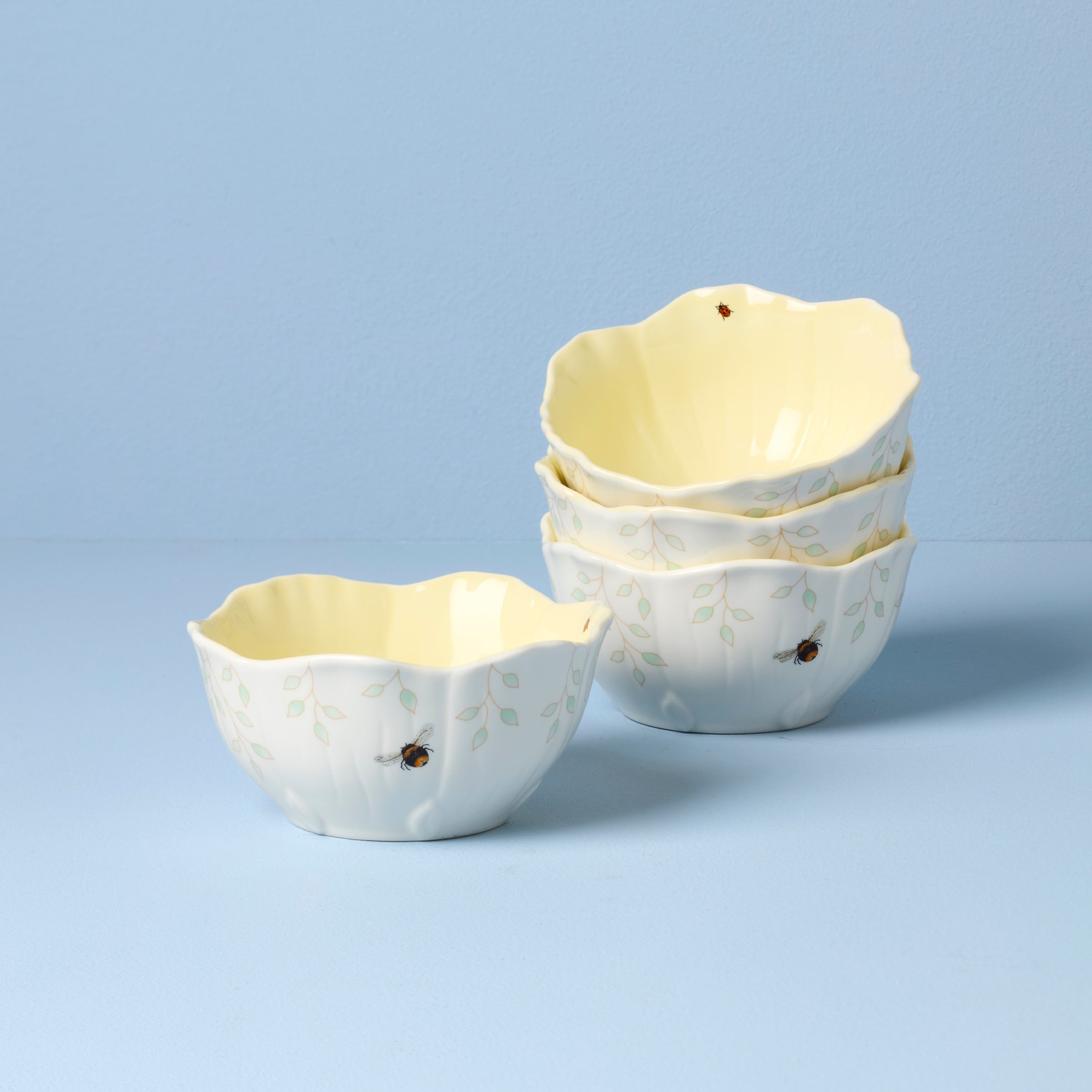 Lenox Premium Butterfly Meadow Floral Yellow Dessert Bowls, Set of 4