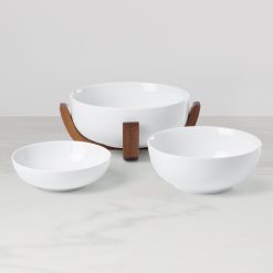 Alternative view of Lenox Premium 24 Seven White 3-Piece Nesting Bowl Set with Wood Stand